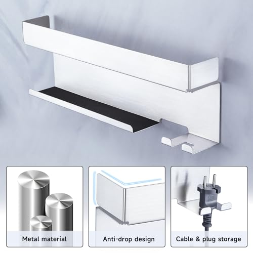 Storage Hair Dryer Holder for Curling Iron Wands Accessories, Hair Straightener Holder, Wall Mount Hair Tool Organizer for Styler Attachments, Curling Iron Holder Organizer for Bathroom, Silver