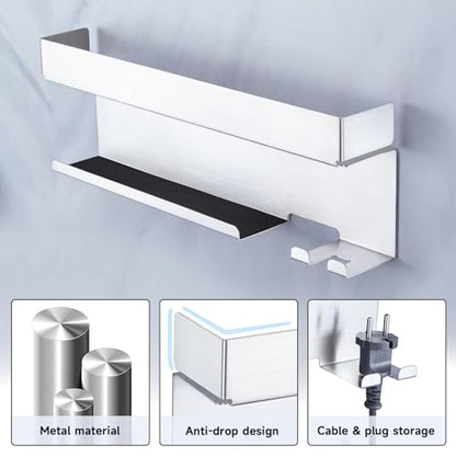 Storage Hair Dryer Holder for Curling Iron Wands Accessories, Hair Straightener Holder, Wall Mount Hair Tool Organizer for Styler Attachments, Curling Iron Holder Organizer for Bathroom, Silver