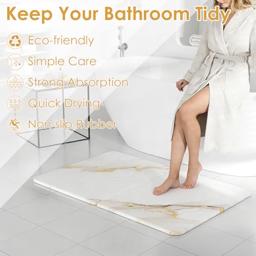 Foldable Stone Bath Mat - 24"x16" Fast-Drying Diatomaceous Earth Stone Shower Mat for Bathroom & Kitchen - Absorbent Non-Slip Diatomite Floor Mat - Eco-Friendly, Easy-Store Minimalist Home Decor