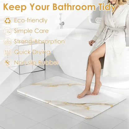 Foldable Stone Bath Mat - 24"x16" Fast-Drying Diatomaceous Earth Stone Shower Mat for Bathroom & Kitchen - Absorbent Non-Slip Diatomite Floor Mat - Eco-Friendly, Easy-Store Minimalist Home Decor