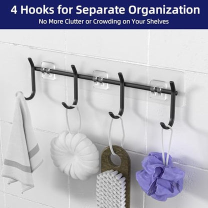 Epicano Adhesive Shower Caddy, 5 Pack Rustproof Stainless Steel Bathroom Shelves, No Drilling Wall Mount Clear Shower Organizer, Large Capacity Storage for Bathroom,Kitchen,Dorm and RV, Black