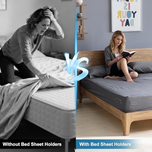 TRELC Bed Sheet Holders for Corners, 4PCS Upgrade Fitted Sheet Holders Keep Sheets Firm & Tight, Easy Install & Foldable Sheet Clips Sheet Straps Fit Various Mattress