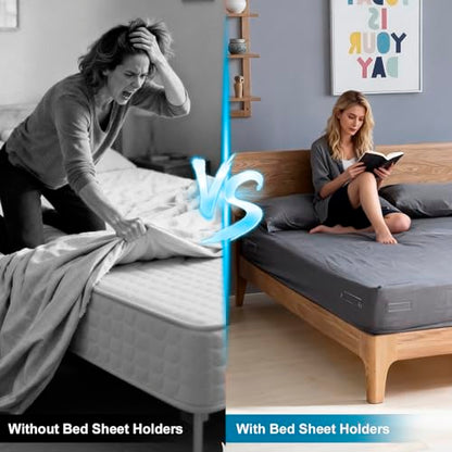 TRELC Bed Sheet Holders for Corners, 4PCS Upgrade Fitted Sheet Holders Keep Sheets Firm & Tight, Easy Install & Foldable Sheet Clips Sheet Straps Fit Various Mattress