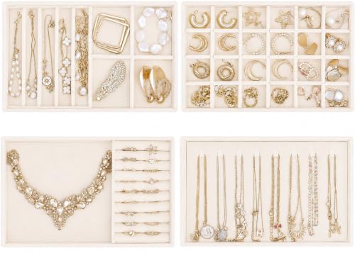 ProCase Stackable Jewelry Organizer Trays for Drawers, Jewelry Drawer Inserts Container Display Case Storage for Earring Necklace Rings Bracelet with Removable Dividers -Beige, 4 Layers
