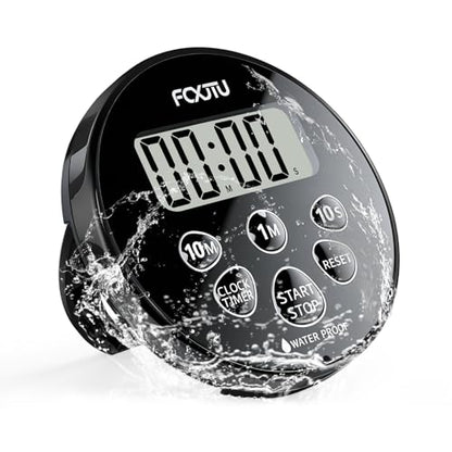 Digital Waterproof Shower Timer, Magnetic Bathroom Shower Clock | 99 Min 50 Sec Countdown, Count up, 12/24H Clock, Loud Alarm, Stand, Hanging Hole, Easy Operation, Child Friendly for Kitchen