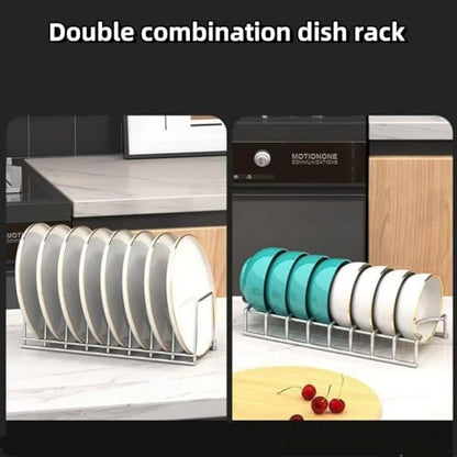 Dish Rack Plates Holder 2 Pack set, Plate organize... (Green, White | Stainless Steel)