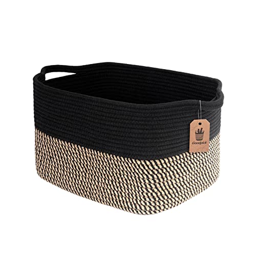 Goodpick Woven Storage Basket for Shelves, 13" x 10" x 9", Black Jute | Stylish Gift Basket for Office & Home, Wicker Baskets for Books, Toys & Towels Storage, Nursery & Bedroom Closet Organization