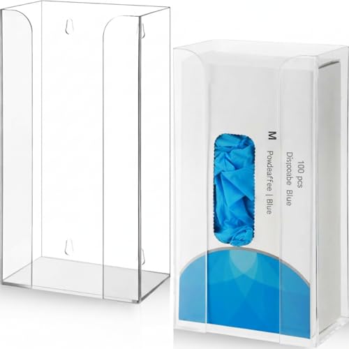 2 Pcs Acrylic Glove Box Holder Dispenser Glove Holder for Wall Mount Acrylic Rack Wall Floating Mask Dispenser for Medical Latex Rubber Disposable Mitten Boxes (Clear,Vertical Style)