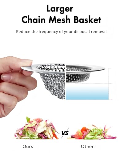 Kitchen Sink Drain Strainer,Patented Reversible Chain Mesh Basket Anti-Clog | Revolutionary Sink Strainer，Easy Clean，Fast Drainage，304 Stainless Steel Rust-Proof，4.4" Large Capacity Food Catcher/Handmade
