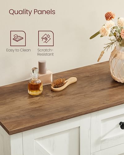 VASAGLE LIRY Collection - Storage Cabinet, Farmhouse Bathroom Floor Cabinet with 4 Drawers, Freestanding Storage Organizer, Barn Door, Adjustable Shelf, Rustic White, UBBK753W01
