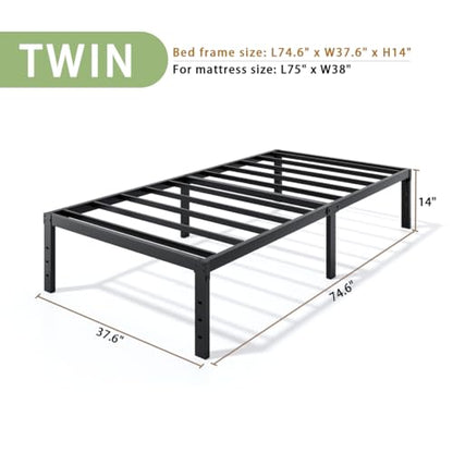 LUMUNANCE Metal Bed Frame Twin Size - 14 Inch Heavy-Duty Twin Platform Bed Frame No Box Spring Needed, Easy Assembly, Noise-Free, Sturdy Mattress Foundation, Underbed Storage Space
