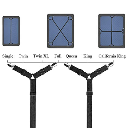 ZHOUBIN Bed Sheet Holder Straps, Adjustable Elastic Crisscross Bed Sheet Fastener Straps Grippers Suspenders for All Bed Sheets, Mattress Covers(2 Set/4Pcs, Black)