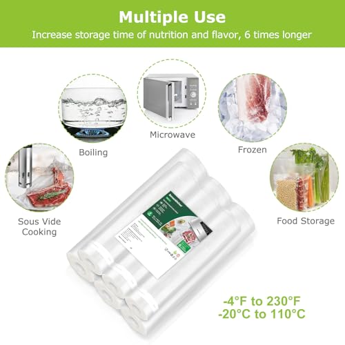Bonsenkitchen Vacuum Sealer Rolls bags, 3 Rolls 11"x 20'+ 3 Rolls 8"x 20' | 6 Pack, Commercial Grade, Durable, BPA-Free, Custom-Size Vacuum Sealer Bags for Dry/Moist Food Storage and Sous Vide, VB3211