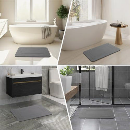 2 Pack Stone Bath Mat, Diatomaceous Earth Shower Mat, Non-Slip Super Absorbent Quick Drying Bathroom Kitchen Floor Mat (Grey, 24x15)