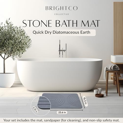 Quick Dry Stone Bath Mat – Diatomaceous Earth Foot Pad, Super Absorbent Hard Shower Rug – Modern Anti-Slip Design for Bathroom Floor, 23.6x15.3in, Deep Charcoal – The Meridian