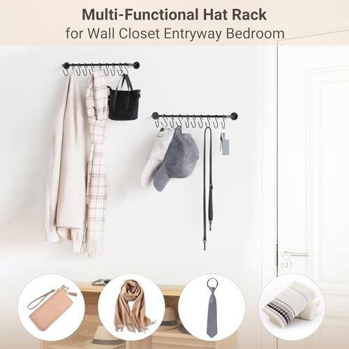 Mkono Hat Organizer Hat Rack for Wall Storage Holder with 20 Hooks Set of 2 | Hanging for 20 Caps, Adjustable Hooks, Space-Saving, Holds Baseball Scarves Belts Bags, Closet Door Bedroom Entryroom Laundry