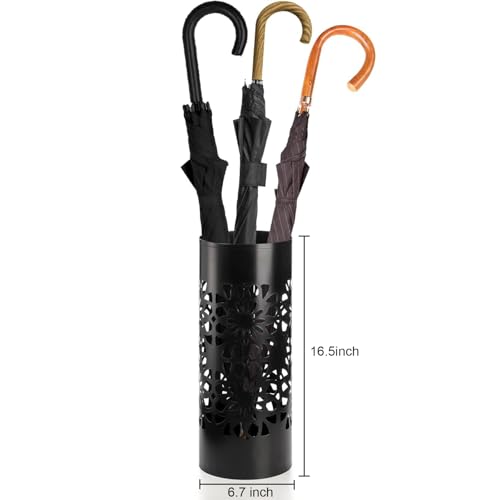 Bekith Metal Umbrella Holder, Free Standing Umbrella Stand for Entryway, Canes Walking Sticks Holder for Home, Office, 6.7" x 6.7" x 16.5", Round, Black