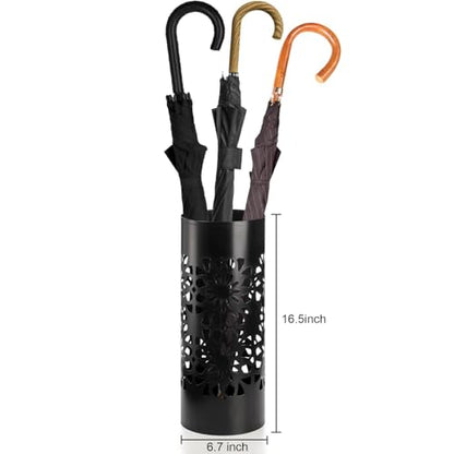 Bekith Metal Umbrella Holder, Free Standing Umbrella Stand for Entryway, Canes Walking Sticks Holder for Home, Office, 6.7" x 6.7" x 16.5", Round, Black