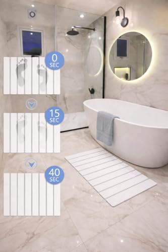 Premium Foldable Stone Bath Mat - Ultra Absorbent Quick Drying Compact Easy to Store & Clean Non-Slip Diatomaceous Earth Bath Shower Mat (White)