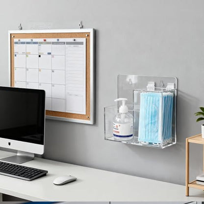 SEANADO Face Mask Dispenser and Hand Sanitizer Holder Stand Wall Mount or Countertop, Hygiene Station with 2 Compartment Clear Box Dispenser for Disposable Masks, Hairnets