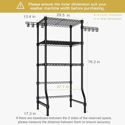 U8 Mini Laundry Room Storage Organizer, Over the Washer and Dryer Storage Shelves for Laundry Organization, 29.5”W x 17.3”D x 76.2”H, Suit Washing Machine Width within 27.1”, Hold 304 lb, Black