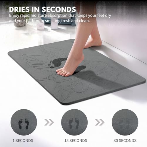Extra Large Diatomaceous Earth Stone Bath Mat, 31.5"x19.7" | Super Absorbent, Premium Fast-Drying Diatomite Bathmats, Non-Slip Base, Easy Clean for Shower Floor & Bathroom (Dark Gray)