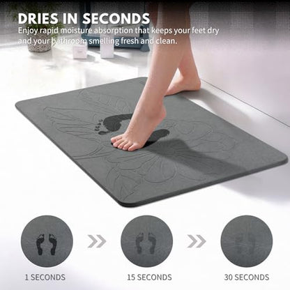 Extra Large Diatomaceous Earth Stone Bath Mat, 31.5"x19.7" | Super Absorbent, Premium Fast-Drying Diatomite Bathmats, Non-Slip Base, Easy Clean for Shower Floor & Bathroom (Dark Gray)