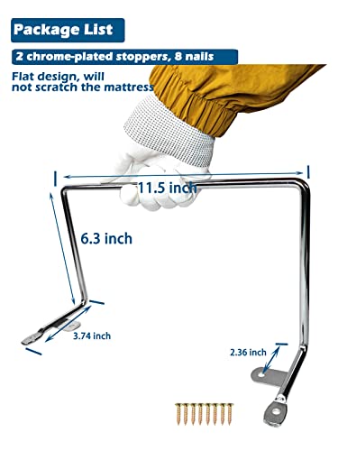 Benbuoo Mattress Retainer Bar Stopper 2PCS Chrome Non-Slip Metal Holder in Place Gripper for Mattresses Over 10 Inches Thick
