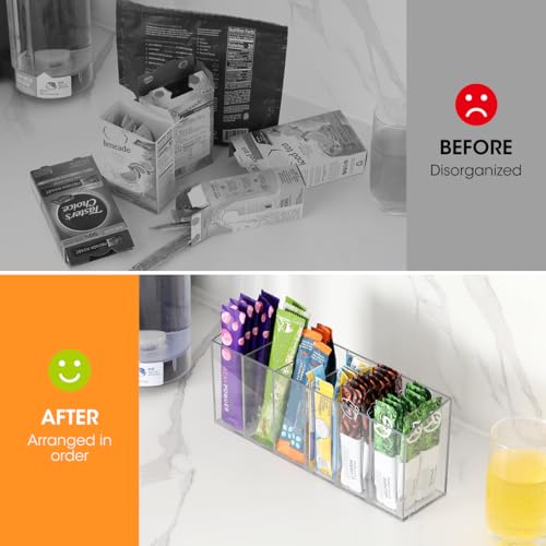 AIEVE Drink Packet Organizer, Mountable Water Packet Organization Holder with Adhesive & Magnetic Sticker, Pantry Organizers Kitchen Storage for Countertop Table Fridge Cabinet