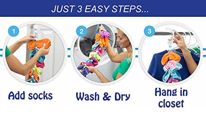 Sock Laundry Solution for Washing Drying & Storing Socks in Pairs, Clip & Hold Socks in Washer Dryer & Closet 2-Pack