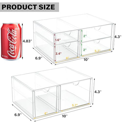 Prsildan Acrylic Makeup Organizer Clear Storage Drawer with 6 Small Drawers | Transparent, Vanity Organizers, For Bathroom Kitchen Cabinet Office Desk Under Sink, Set of 2