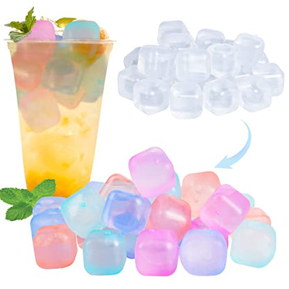 Reusable Ice Cubes for Drinks, Color-Changing Square, 80 Pack | BPA-Free Plastic Cubes, No Diluting, Refreezable, Fake Ice Look, Chilled Beverages, Coffee Bars, House Party Drinks