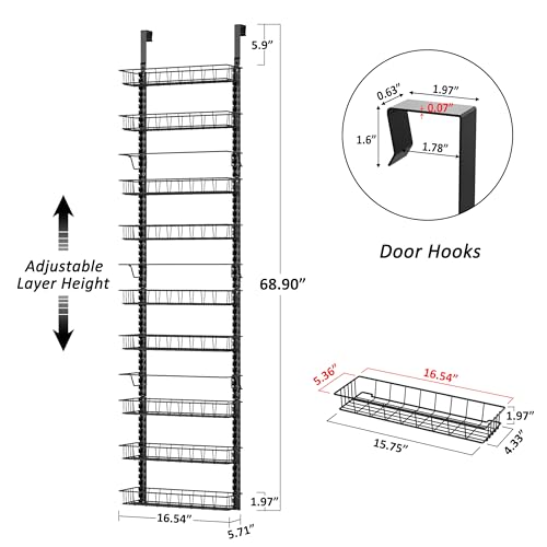 9 Tier Over Door Pantry Organizer, 2-in-1 Adjustab... (Black | Iron)