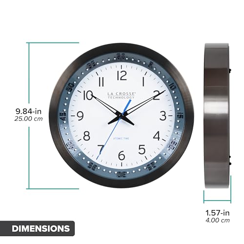 La Crosse Technology Atomic Wall Clock, Metal, 10" (404-54667)