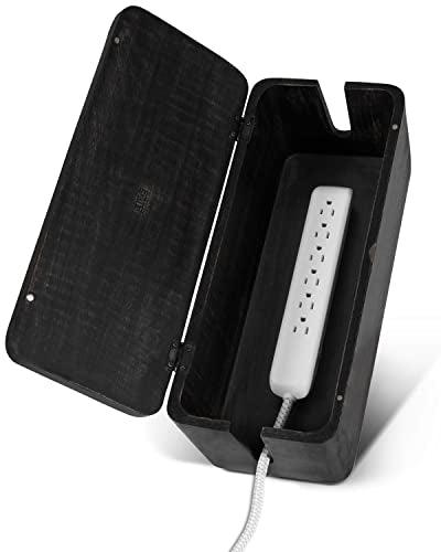 Large Cable Management Box - Cable Organizer Box and Power Strip Box for Electrical Cord Management - Hide Desk Cord and Floor Cables - Wire Storage and Organization for Cords | Mango Wood, Cable Organizer, Rustic Style, Modern Design, Desktop Storage