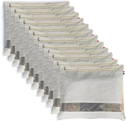 Cotton Saree Bags Covers for Storage Set with Zip Closure for Clothes Bags and Wardrobe Organizer with Transparent mesh window 16 x 14 Inches Pack 0f 12