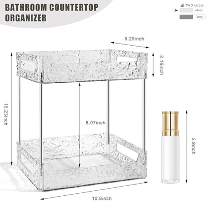 2-Tier Bathroom Counter Organizer Countertop Storage, Dresser Organizer Vanity Tray for Makeup, Perfume Organizer Cosmetics Skincare Shelf - Clear