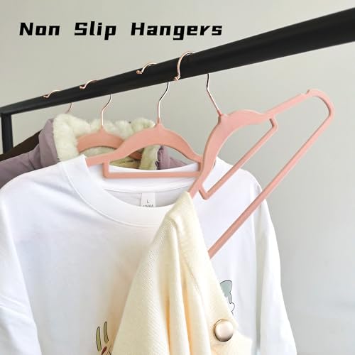 Pink Velvet Hangers 50 Pack - Adult Hangers Rose Gold Hook, Space Saving Non-Slip Clothes Hangers, 16.5 Inch with Tie Bar for Coats,Sweater,Jackets,Dresses, Shirts, Suits & T-Shirts