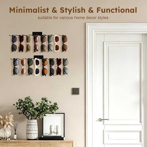 Sunglasses Organizer, 2 Pack 17 Inch Wall Mounted Sunglass Holder | Wall Glasses Holder Stand Multiple Eyeglasses Display Rack Storage for Entryway, Living Room, Bedroom, Dresser, Metal, Black