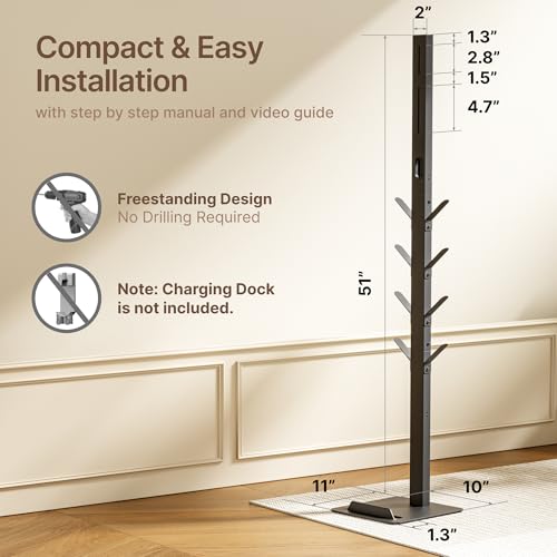 Vacuum Stand Compatible with Dyson G5 V16 V15 NEC180 280TL, Black | for V12 V11 V10 V9 V8 V7, S11 A10 A11, Cordless Vacuum Holder with 8 Storage Hooks, Accessories & Attachments Organizer