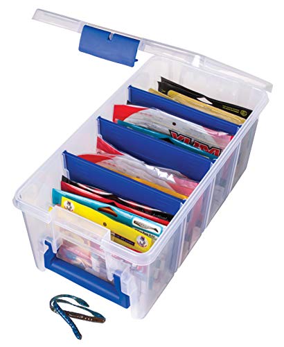 Flambeau Outdoors Super Half Satchel Soft Bait Organizer, Zerust, Clear | Organizes soft bait packages upright in 4 compartments with 3 Zerust dividers. Translucent lid and base, clear