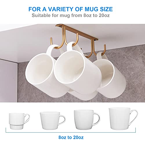 FOMANSH Mug Rack Under Cabinet - Coffee Cup Holder, 12 Mugs Hooks Under Shelf, Display Hanging Cups Drying Hook for Bar Kitchen Utensils Gold