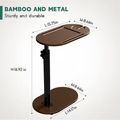 Bamboo Bathtub Tray Table with Adjustable Height and Freestanding | Bath Table Caddy Side Table for Tub Against Wall, Tub Shelf with Wine Glass Phone Holder - Patent Protected (Brown)