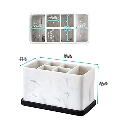 Marble Look Toothbrush Holder for Bathroom Countertop Organizer, Holds Toothpaste, Dental Floss, Razor, Comb, Makeup Brushes, and More, Stylish Bathroom Accessory for Tooth Brushing Essentials