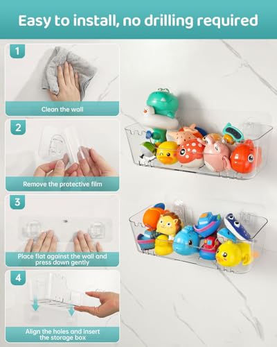 Bath Toy Storage Organizer 2 Pack, Bath Toy Holder with Drain Holes | Durable Plastic Bathtub Toy Storage for Bathroom, Quick-Dry Drainable Shower Caddy, Easy to Clean and Install