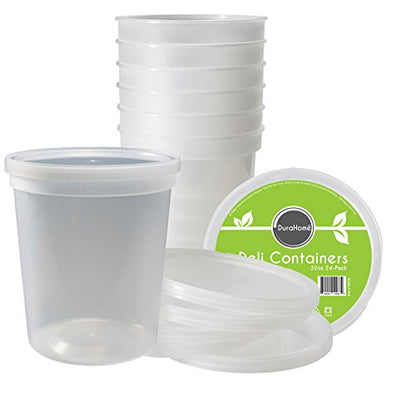 DuraHome - Deli food Storage Containers with Lids 32 oz, Quart Pack of 24 Leak-proof Freezer Safe Microwaveable Soup Storage Container - Clear Plastic Premium Quality