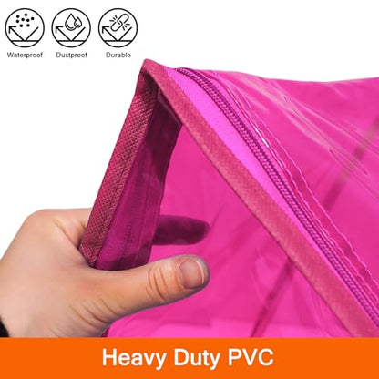 Pink 40L Clear Clothes Storage Bag with Zipper 3 Pack | Colorful Clothes Organizer, Vinyl Storage Bag for Comforter, Blanket, Bedding, Duvet, Transparent Moving Totes