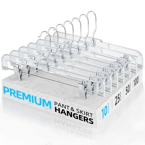 Clear Pants Hangers with Clips 10 Pack, 14'' Skirt... (10 Count | Clear)