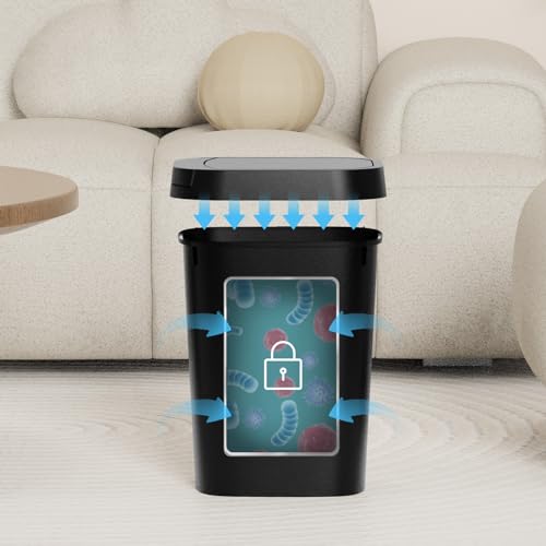 3 Pack Bathroom Small Trash Can with Lid, 2.6 Gall... (Black | Plastic)