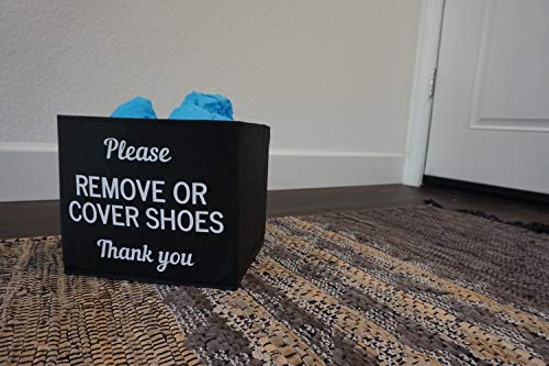 Shoe Cover Box | Disposable Shoe Bootie Holder For Realtor Listings and Open Houses | Please Cover or Remove Shoes Bin | Shoe Bootie Box (Black)